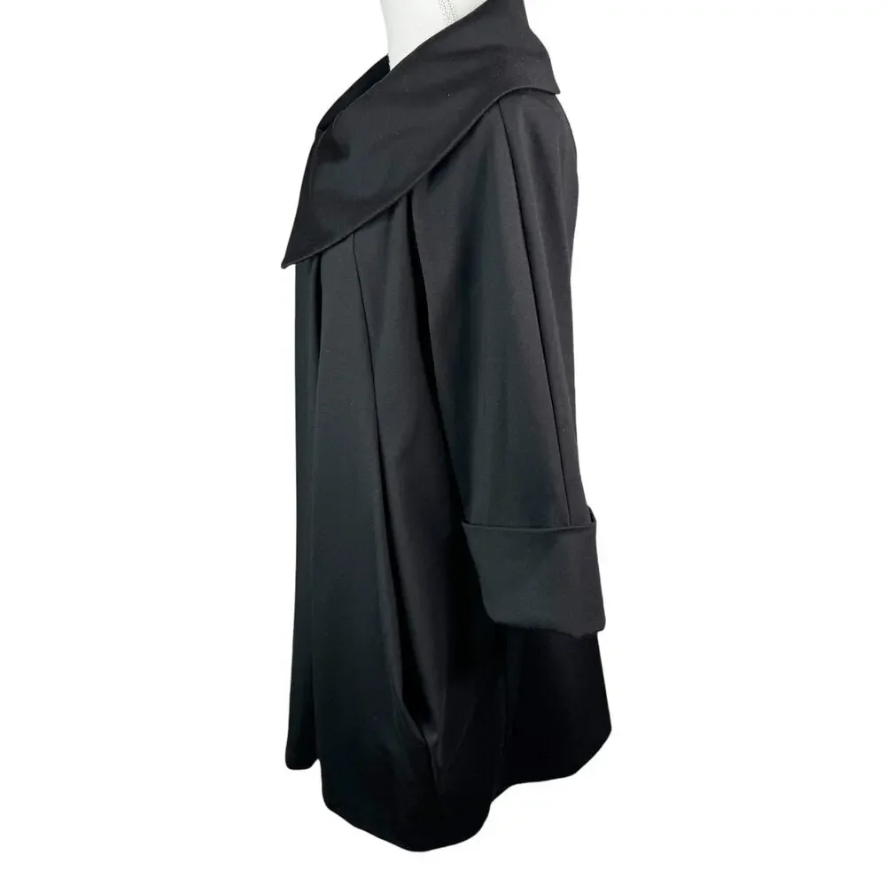 Insight New York Cowl Neck Ponte Knit Swing Coat Jacket Black Mid-Length  12